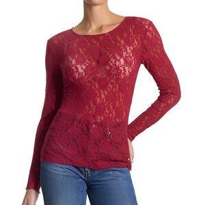 Hanky Panky Signature Lace Long Sleeve Top - Red
